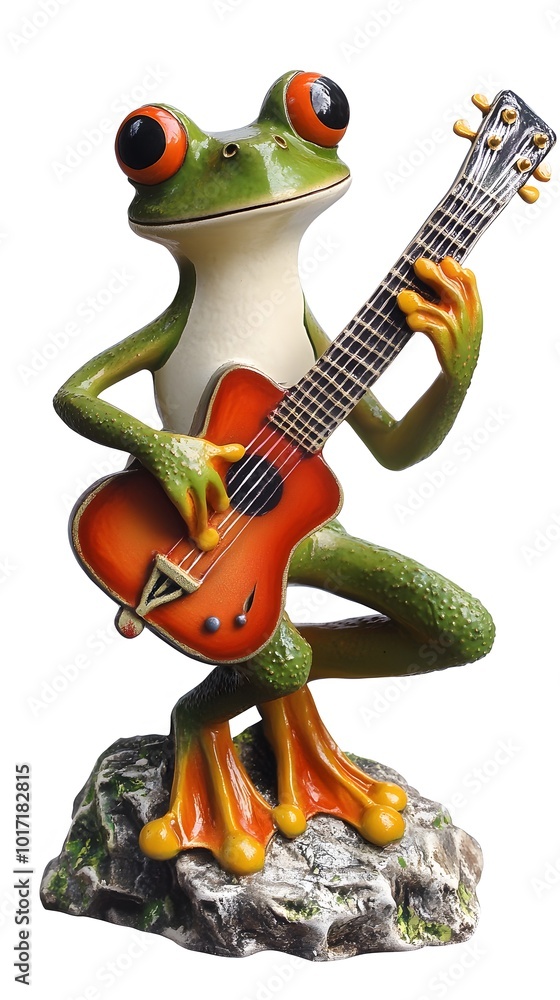 Naklejka premium Frog Playing Guitar, White Background, Abstract Image, Texture, Pattern Background, Wallpaper, Cover and Screen for Smartphone, PC, Laptop, 9:16 and 16:9 Format