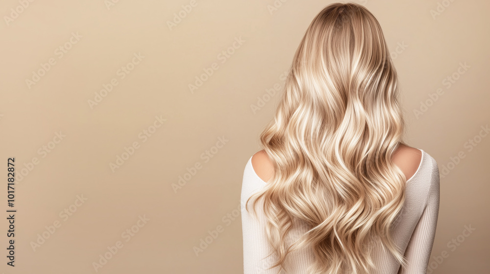 Elegant blonde waves on neutral background highlighting long curly hair Elegant blonde waves on neutral background highlighting long curly hair