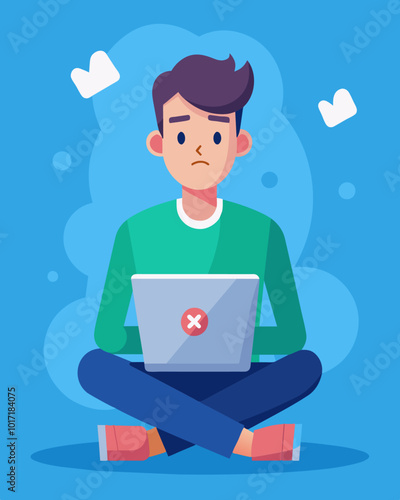 A man closing his laptop with a sense of accomplishment after canceling his online gaming subscription.. Vector illustration