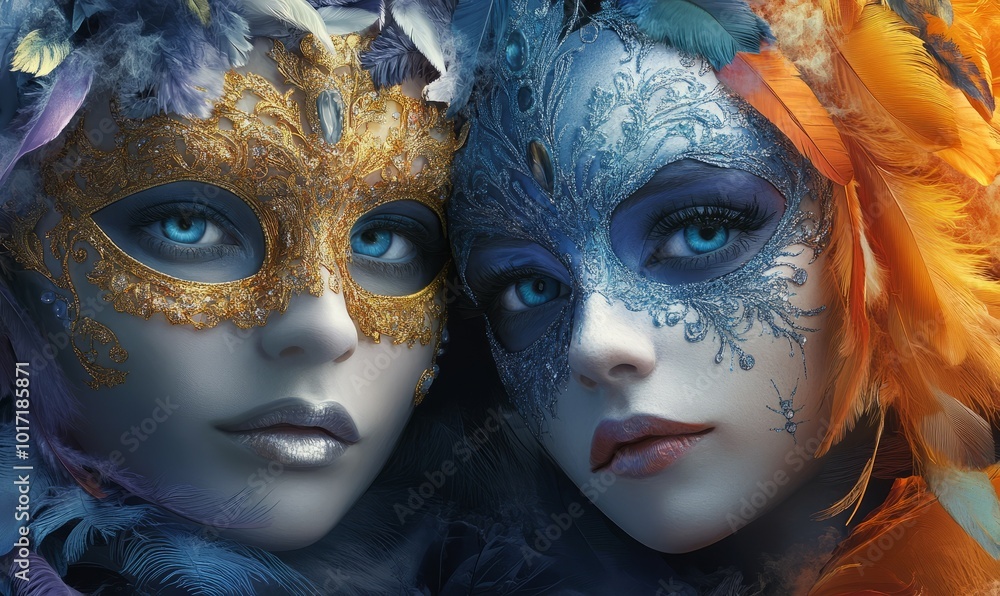 New Year's Eve masks and feathers. New Year's Eve masks and feathers.