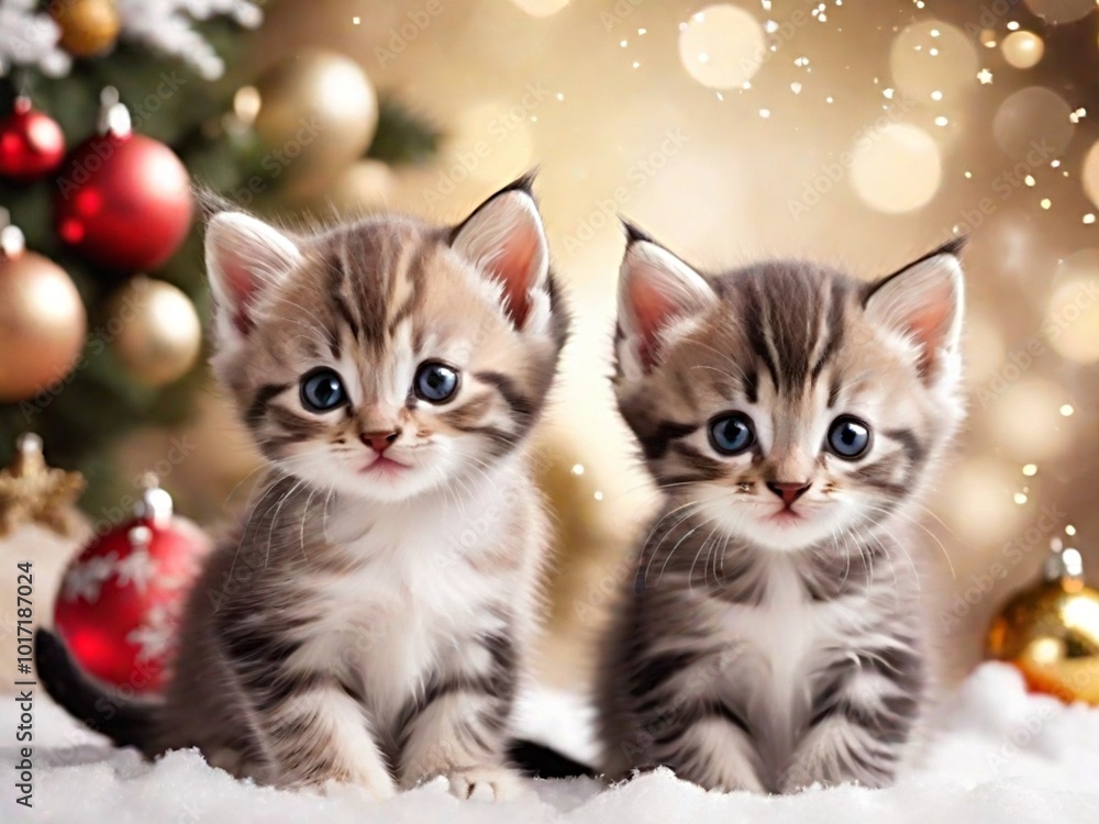 Cute kittens with Christmas holiday background
Cute kittens with Christmas holiday background