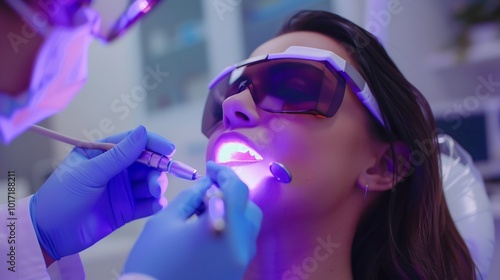 Dentist using a dental laser for precise gum treatment offering a minimally invasive option to improve gum health