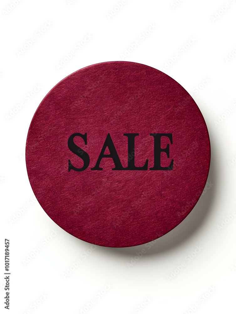 Black 'SALE' Text on a Burgundy Round Paper Note. White Background Black 'SALE' Text on a Burgundy Round Paper Note. White Background