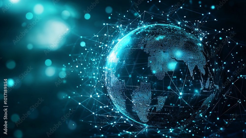 Obraz premium A digital globe connected by a network of lines and dots
