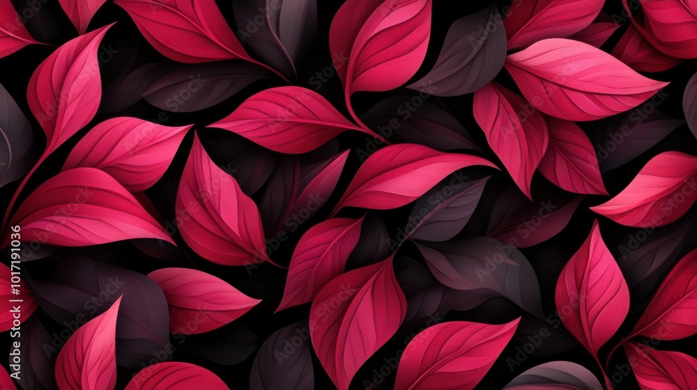 Seamless Patterns of Vibrant Leaves on Dark Background Seamless Patterns of Vibrant Leaves on Dark Background