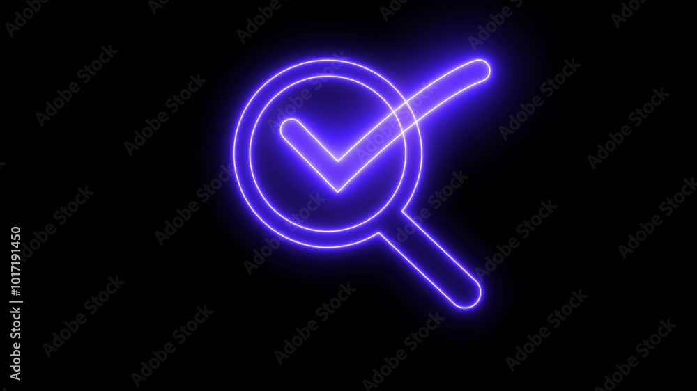 Glowing neon line Magnifying glass with check mark icon isolated on black background. Search, focus, zoom, business symbol ,Magnifying glass search icon check mark, Glowing neon line Magnifying glass with check mark icon isolated on black background. Search, focus, zoom, business symbol ,Magnifying glass search icon check mark,