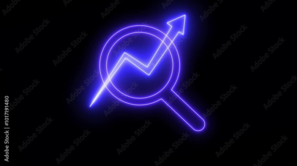 Glowing neon line Magnifying glass with data analysis icon, simple design business growth concept animation. Business growth concept animation Glowing neon line Magnifying glass with data analysis icon, simple design business growth concept animation. Business growth concept animation