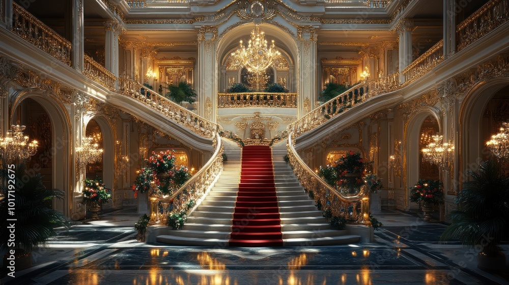 Fototapeta premium Grand Staircase in a Luxurious Mansion