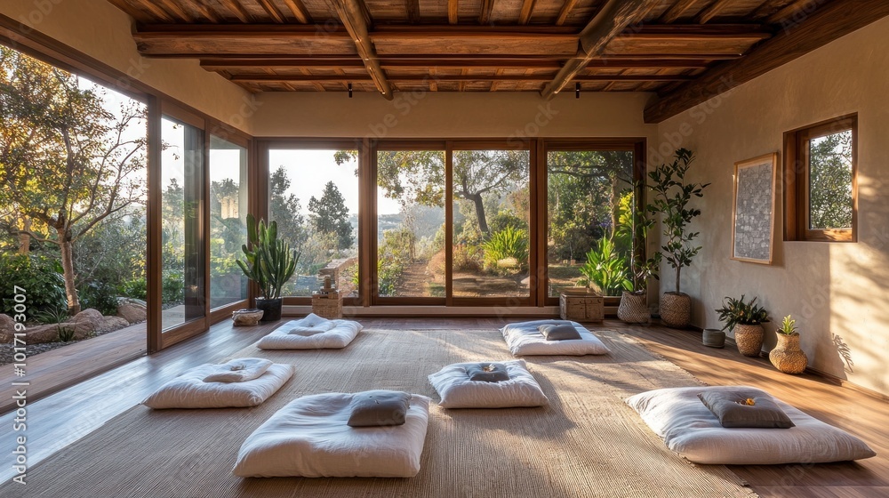 Fototapeta premium Serene Meditation Room with Natural Light