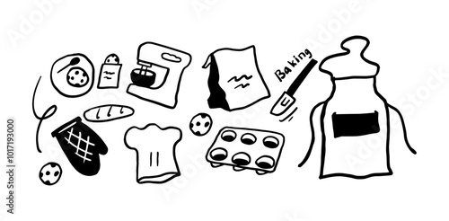 Baking Doodle Set | Minimalist Two Color Black & White Vector Illustration