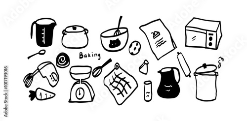 Baking Doodle Set | Minimalist Two Color Black & White Vector Illustration
