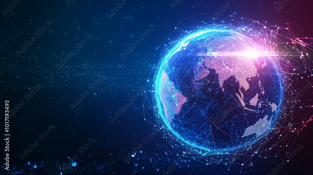 Fototapeta premium Digital Globe with Network Connections and Glowing Lights