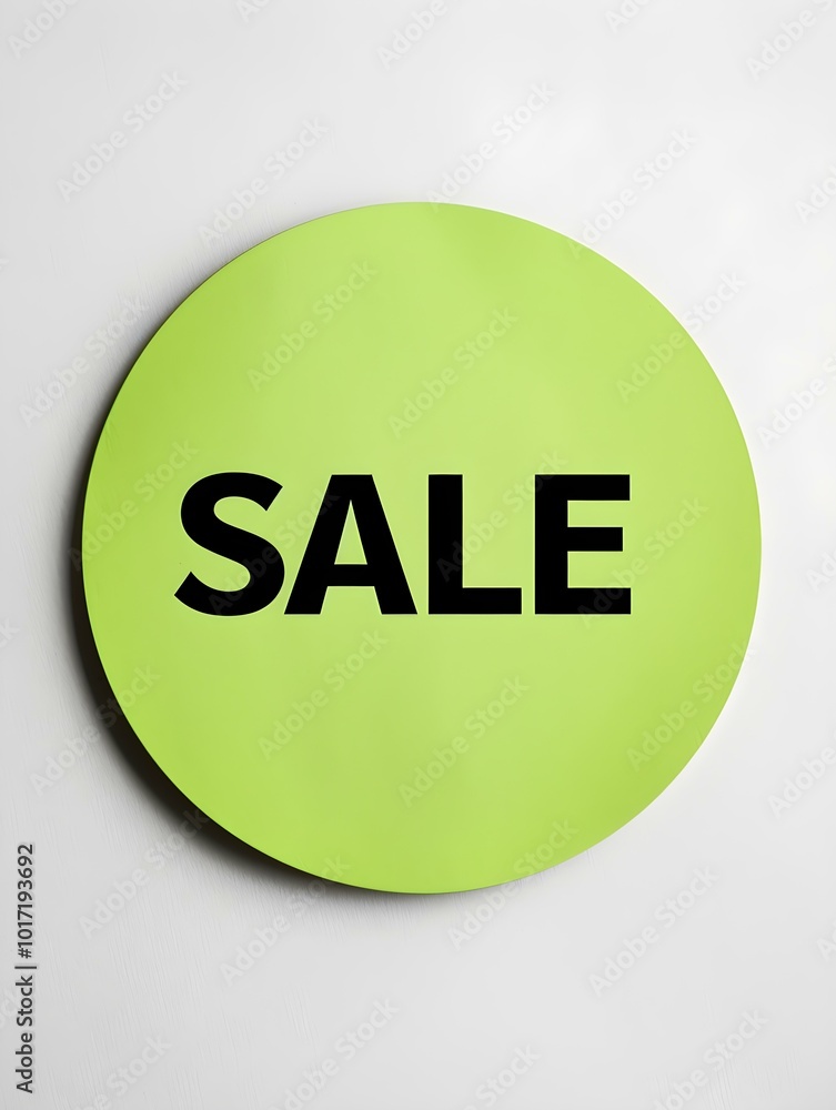 Black 'SALE' Text on a Green Round Paper Note. White Background Black 'SALE' Text on a Green Round Paper Note. White Background