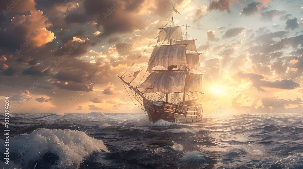 Ship sailing in the ocean. Ship On The Sea Beautiful Oil Painting. Ship sailing in the ocean. Ship On The Sea Beautiful Oil Painting.