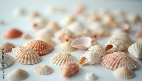 Assorted Seashells in Various Shapes and Colors on White Table