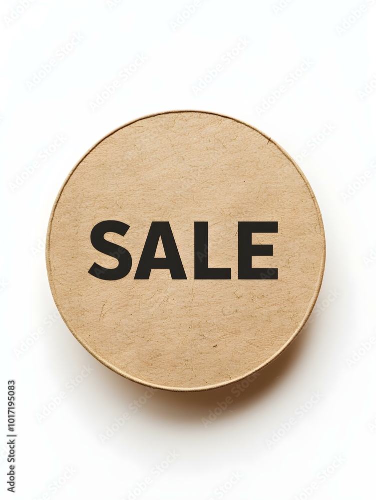Black 'SALE' Text on a Khaki Round Paper Note. White Background Black 'SALE' Text on a Khaki Round Paper Note. White Background