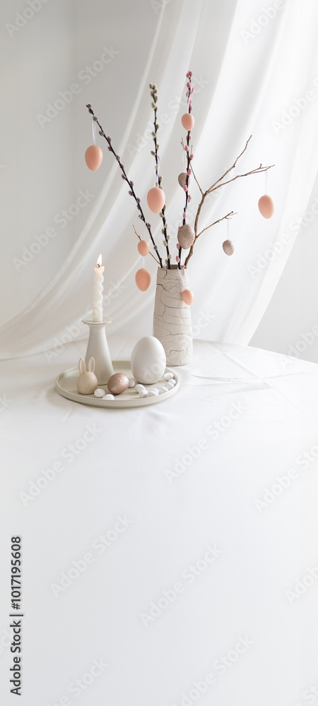 Easter background with copy space. White interior. Easter background with copy space. White interior.