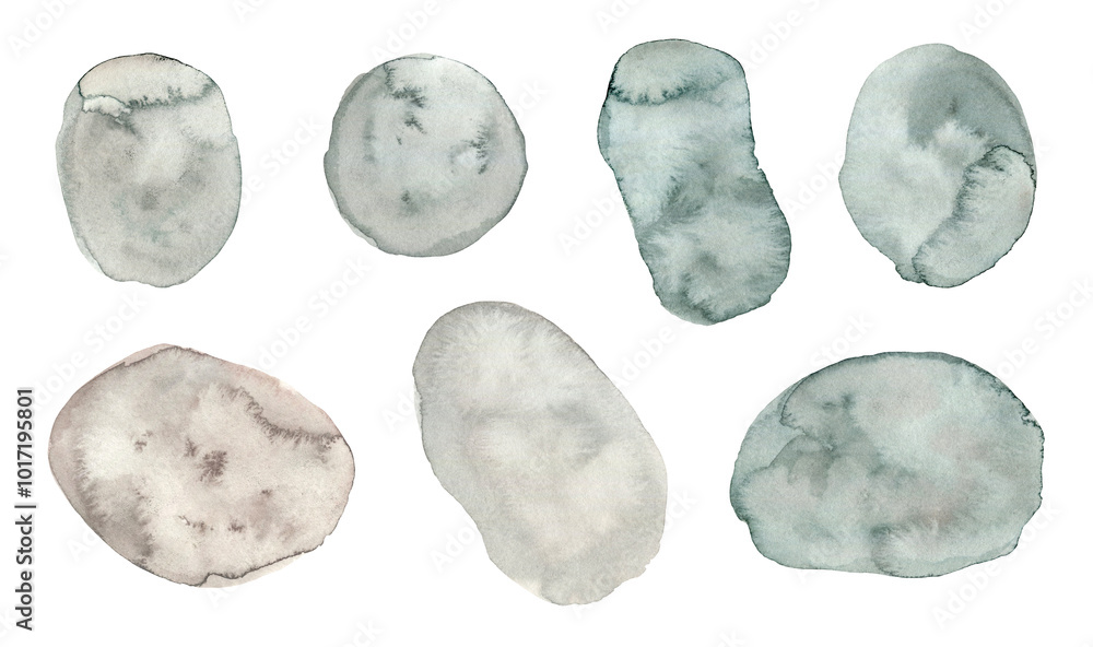 Set of artistic pale green and brown watercolour textured stains. Abstract watercolor grey blobs for swamp, grass nature concept, earth background, banner design, poster, greeting cards Set of artistic pale green and brown watercolour textured stains. Abstract watercolor grey blobs for swamp, grass nature concept, earth background, banner design, poster, greeting cards