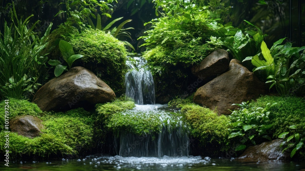 Fototapeta premium Serene Waterfall in Lush Greenery