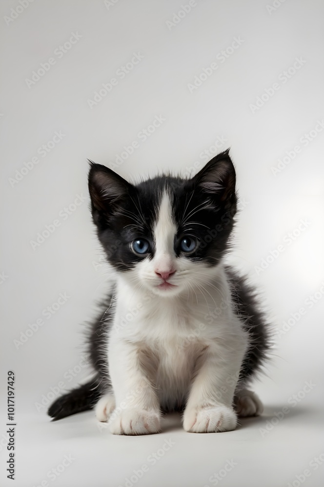 Black and white kitten against a white background Black and white kitten against a white background