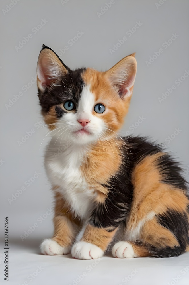 Calico kitten against white background