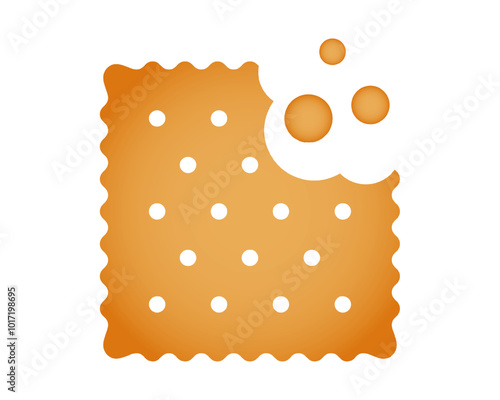 Square bitten cracker with crumbs. Sweet or salty biscuit cookie. Popular kids crunchy snack isolated on white background. Vector cartoon illustration.