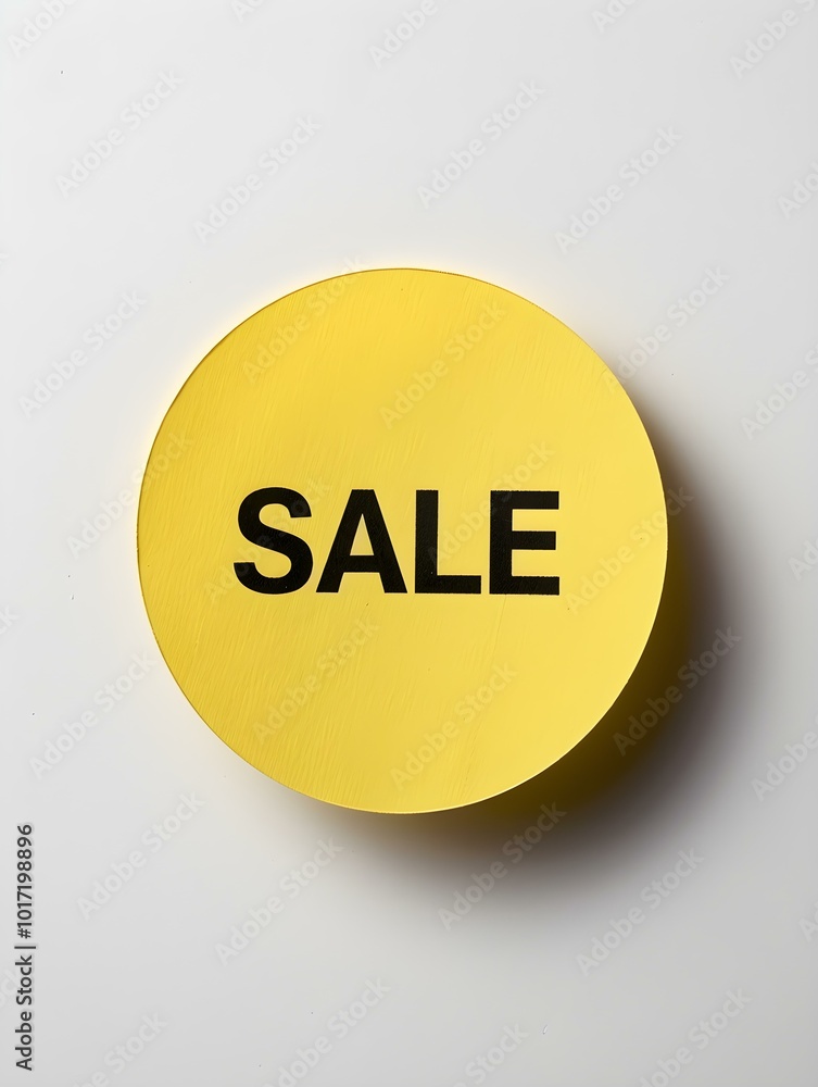 Black 'SALE' Text on a Light Yellow Round Paper Note. White Background Black 'SALE' Text on a Light Yellow Round Paper Note. White Background