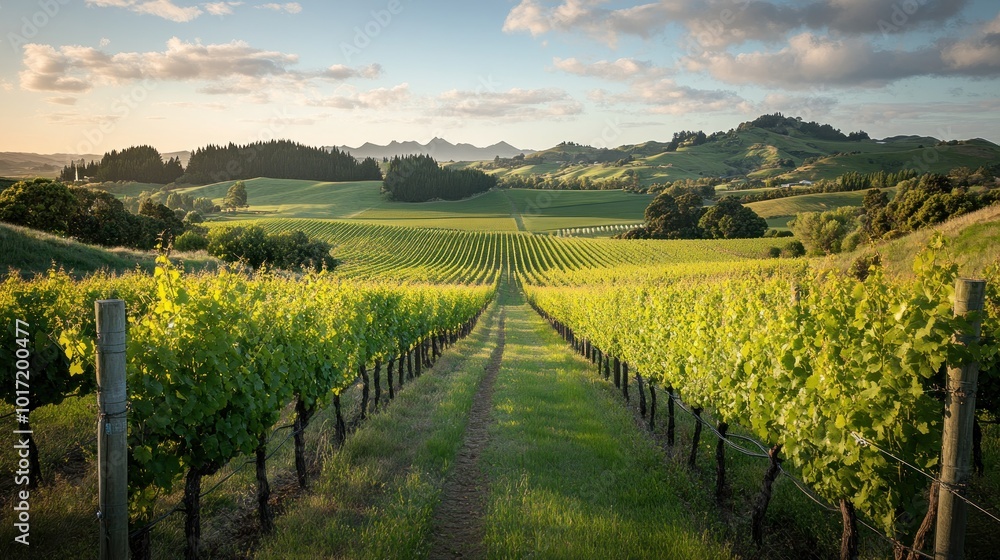 Naklejka premium Vineyard Landscape with Rolling Hills