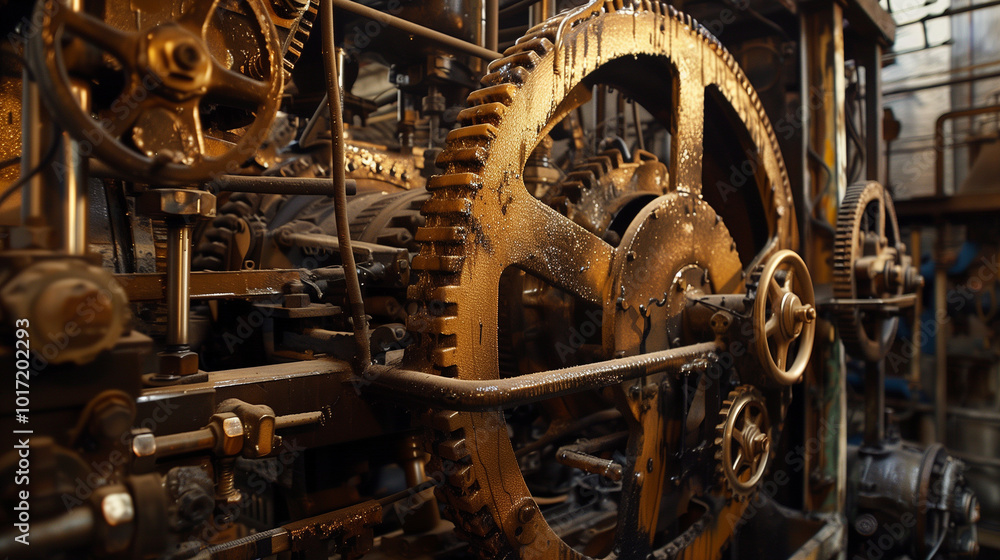Industrial Gear System Close-Up, Rusty Metal Industrial Gear System Close-Up, Rusty Metal