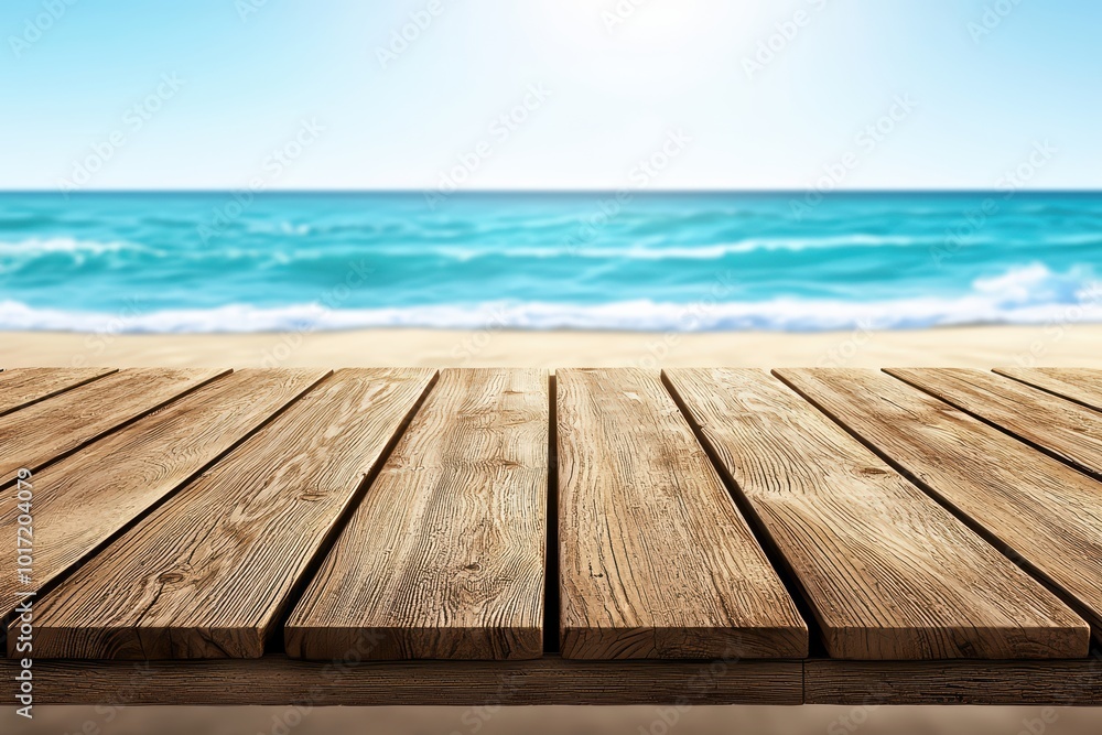 A serene view of wooden planks leading to a tranquil beach with gentle waves and a bright sky. A serene view of wooden planks leading to a tranquil beach with gentle waves and a bright sky.