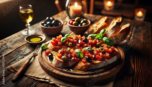 A beautifully arranged table setting showcasing a delicious and flavorful meal, perfect for a cozy evening. photo