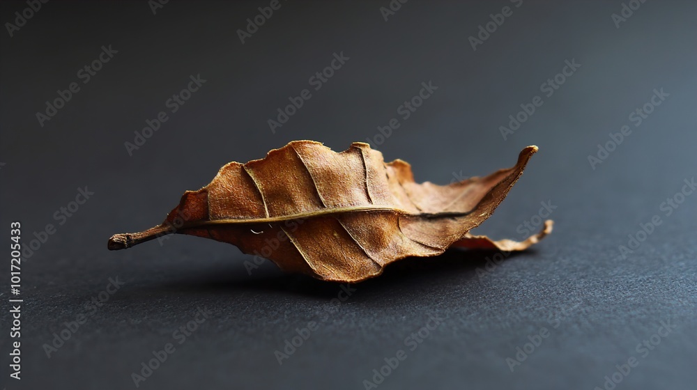 Fototapeta premium Close-up of a Dried Leaf on Black Background