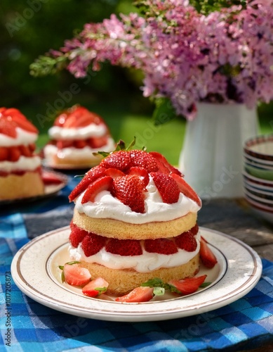 Strawberry shortcake on a plate