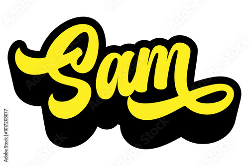 Given name Sam written in retro groovy three-dimensional script lettering