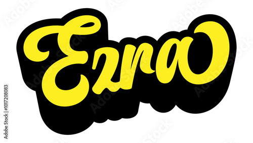 Fotografía Given name Ezra written in retro groovy three-dimensional script lettering