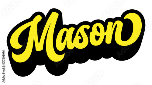 Given name Mason written in retro groovy three-dimensional script lettering