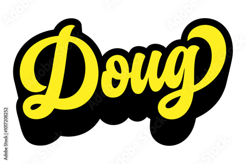 Given name Doug written in retro groovy three-dimensional script lettering photo