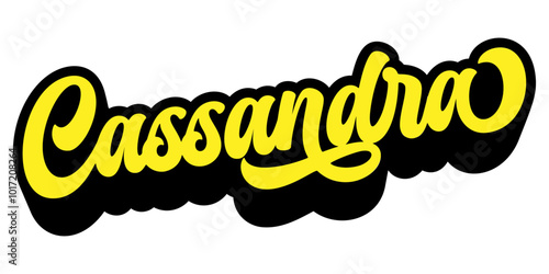 Given name Cassandra written in retro groovy three-dimensional script lettering