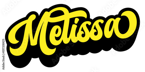 Given name Melissa written in retro groovy three-dimensional script lettering