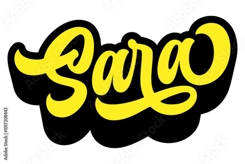 Given name Sara written in retro groovy three-dimensional script lettering