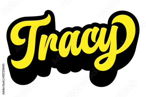 Given name Tracy written in retro groovy three-dimensional script lettering