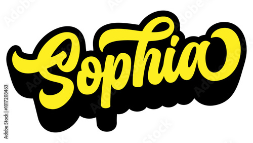 Given name Sophia written in retro groovy three-dimensional script lettering