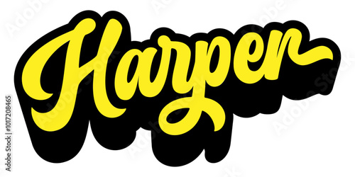 Given name Harper written in retro groovy three-dimensional script lettering