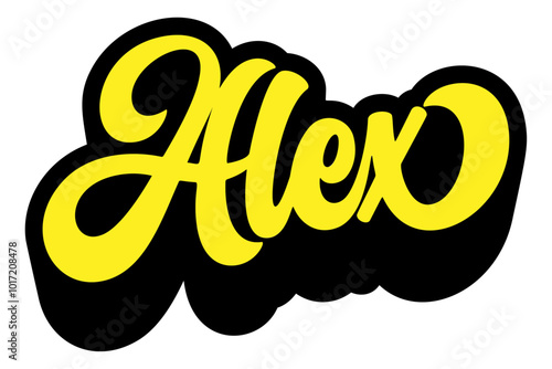 Given name Alex written in retro groovy three-dimensional script lettering