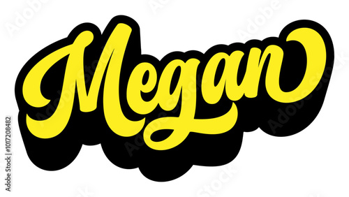 Given name Megan written in retro groovy three-dimensional script lettering