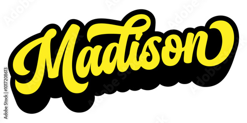 Given name Madison written in retro groovy three-dimensional script lettering