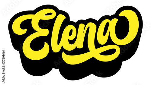 Given name Elena written in retro groovy three-dimensional script lettering