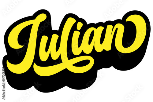 Given name Julian written in retro groovy three-dimensional script lettering