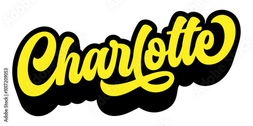Given name Charlotte written in retro groovy three-dimensional script lettering