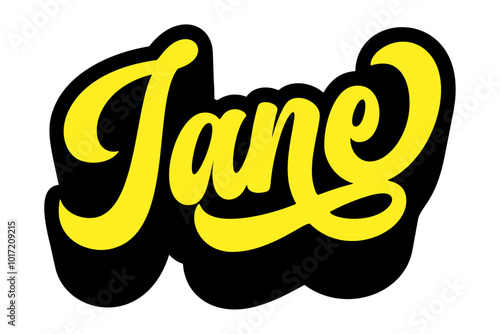 Given name Jane written in retro groovy three-dimensional script lettering